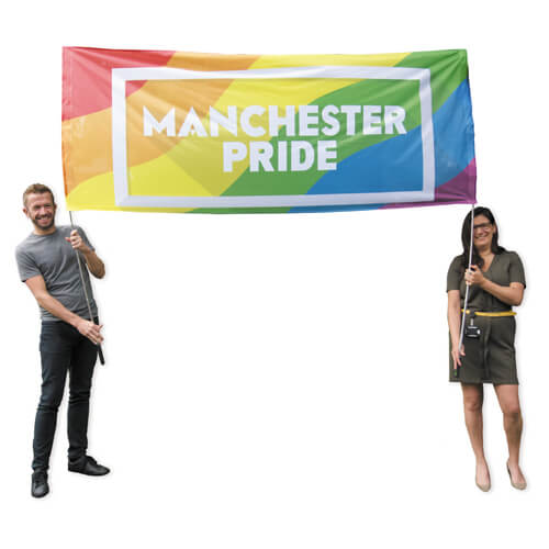 man and woman holding a Carnival / Parade Flag